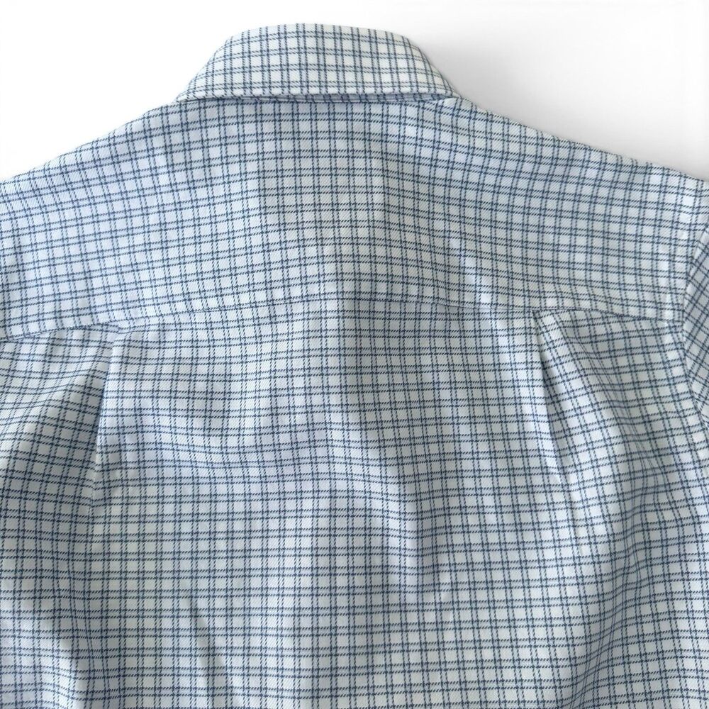 David Donahue Trim Fit‎ Dress Shirt Mens 14.5 32/33 White Blue Plaid Check Slim - Picture 5 of 14